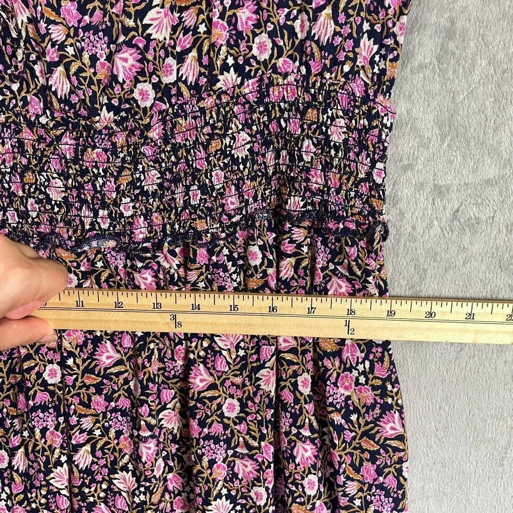 Floral Smocked Tiered Maxi Dress XL Cotton Rayon Cap Sleeve Ruffle Peasant